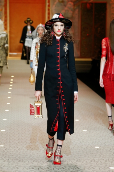 Red and black is a winning combination in this coat by Dolce & Gabbana Image