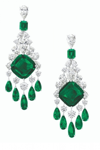 Graff mutishape emerald and diamond earrings Image