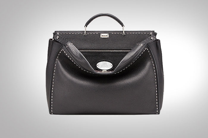 Fendi Peekabooin black Roman leather with metallic stitching Image