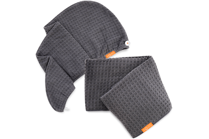 Aquis - Moody Grey Waffle Hair Turban + Moody Grey Waffle Hair Towel Bundle Image