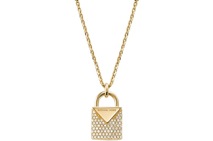 Michael Kors - 14K Gold-Plated Sterling Silver Pavé Large Lock Necklace Image