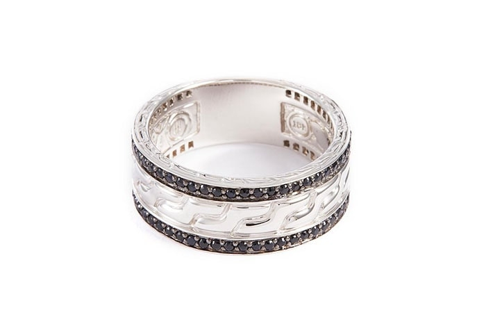 JOHN HARDY- 'Classic Chain' Sapphire 18K White Gold Chain Effect Ring Image