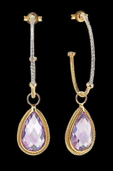 Charriol Le Fil d'Or 18K yellow gold diamond and amethyst earrings Image