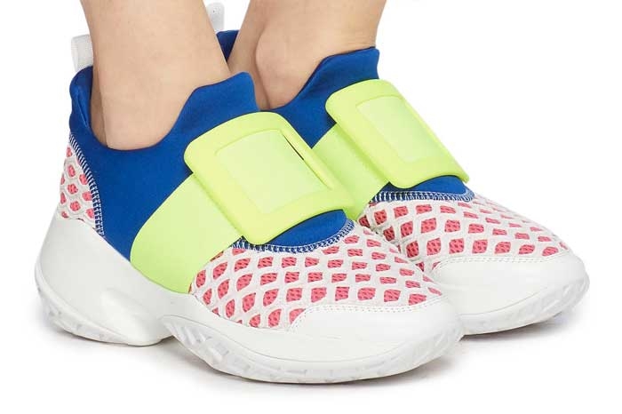 ROGER VIVIER - 'VIV'-RUN' CHUNKY OUTSOLE SQUARE BUCKLE PATCHWORK SNEAKERS Image