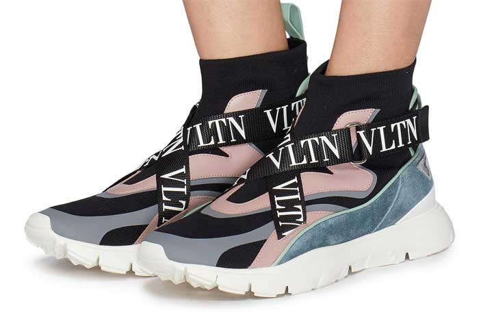 VALENTINO - 'HEROES HER' LOGO STRAP SOCK KNIT HIGH TOP SNEAKERS Image