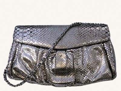 Estaraza Courtney Clutch in Vintage Silver Snake Skin - Gafencu