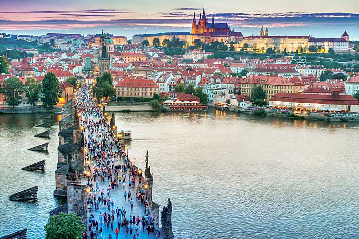 Charles Bridge with Prague Castle in the distance